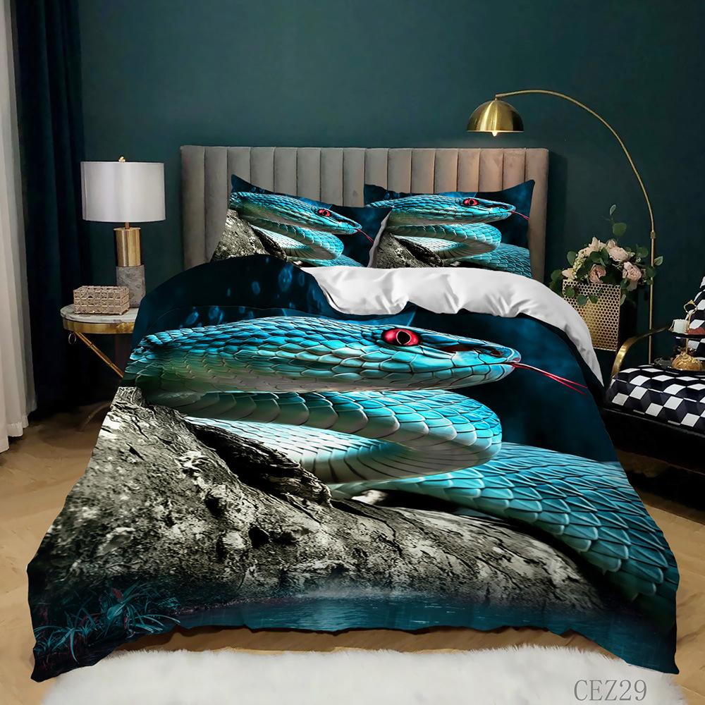 Snake Duvet Cover Set 3D Python Polyester Comforter Cover Reptile Tropical Theme Quilt Cover For Kid Boy Girl Bedroom Full Size