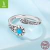 Vintage Sunflower Turquoise Open Ring, Couple'S Classical Engraved S925 Sterling Silver Ring