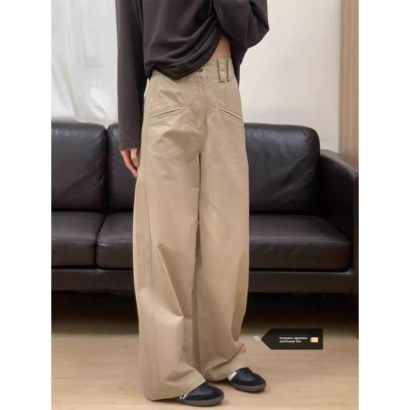 

Женские летние брюки больших размеров, черные прямые свободные, новинка, с высокой талией, стройнящие, универсальные, свободные, ниспадающие, повседневные брюки-швабры Khaki 3XL [Suggested 77.50 kg-87.50 kg]]