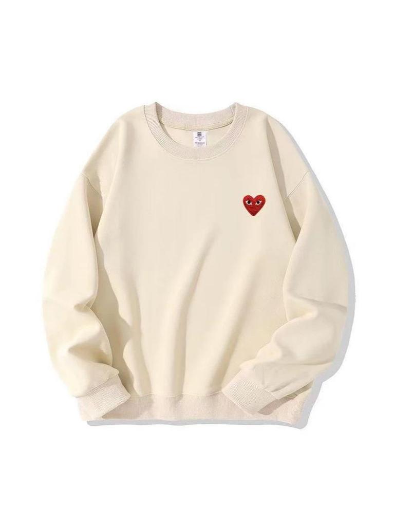 2026 Heavyweight Cotton Embroidered Heart Sweatshirt: Round Neck, Long Sleeve, Unisex Spring/Autumn Style