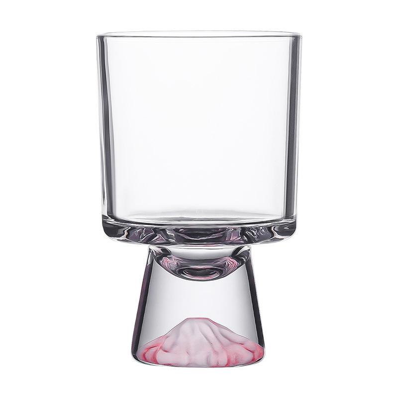 Pink Mountain Glass Cup, High-end Niche Slightly Tipsy High Footed Cups, Dessert Coffee Cup, Whiskey Glass, Barware Wine Glasses