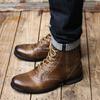 Fashion Men Motorcycle Boots  Ankle Vintage Retro Lace Up Zip Fashion Good Quality Brown Classics Casual Shoes For Male Plus Size 38-48