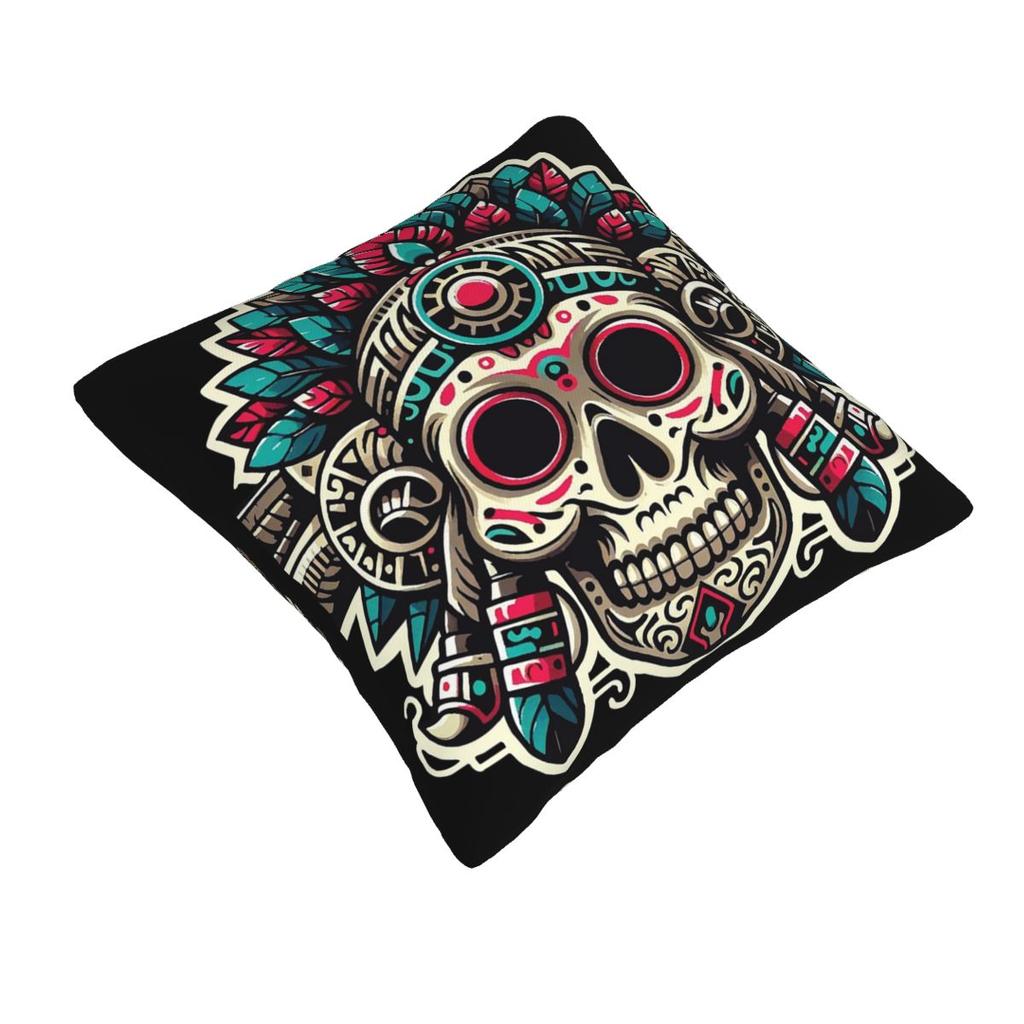 Aztec Skull With Plume Square Pillowcase Pillow Cover Cushion Decor Comfort Throw Pillow for Home Sofa