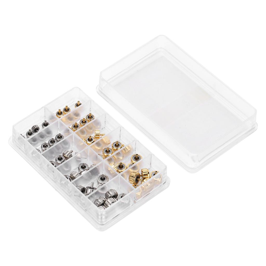 76pcs Watch Crown Assorted Parts Accessories 2.5T Steel Repair Replacement Tool Box