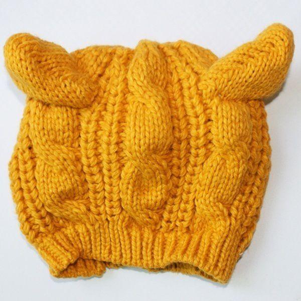 Adorable Cat Ear Knit Beret Cozy Warm Icelandic Wool Winter Hat For Women