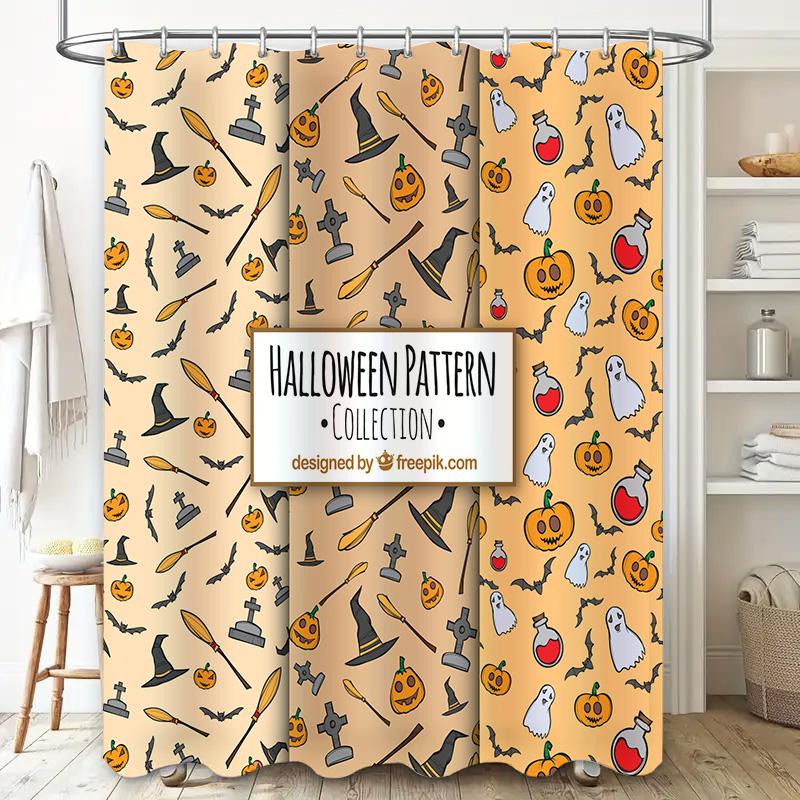 Halloween Pattern Shower Curtain Collection Ghosts Pumpkins Decorative Bathroom Accessories For Fall Season Decoration