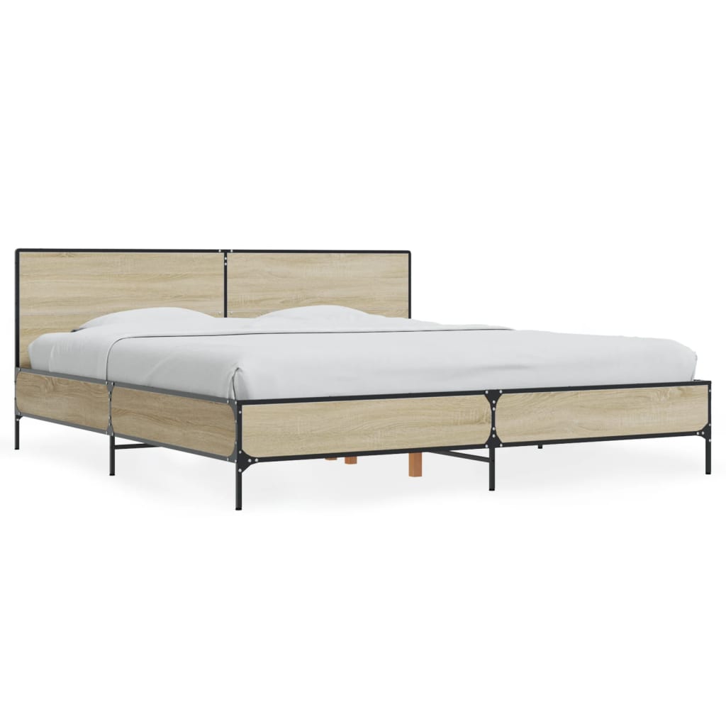 Bed Frame In Sonoma Oak Finish 200 X 200 Cm Made of Engineered Wood and Metal
