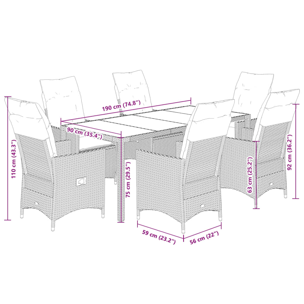 Vidaxl 7-Cz. Garden Furniture Set With Cushions, Black, Poly Rattan
