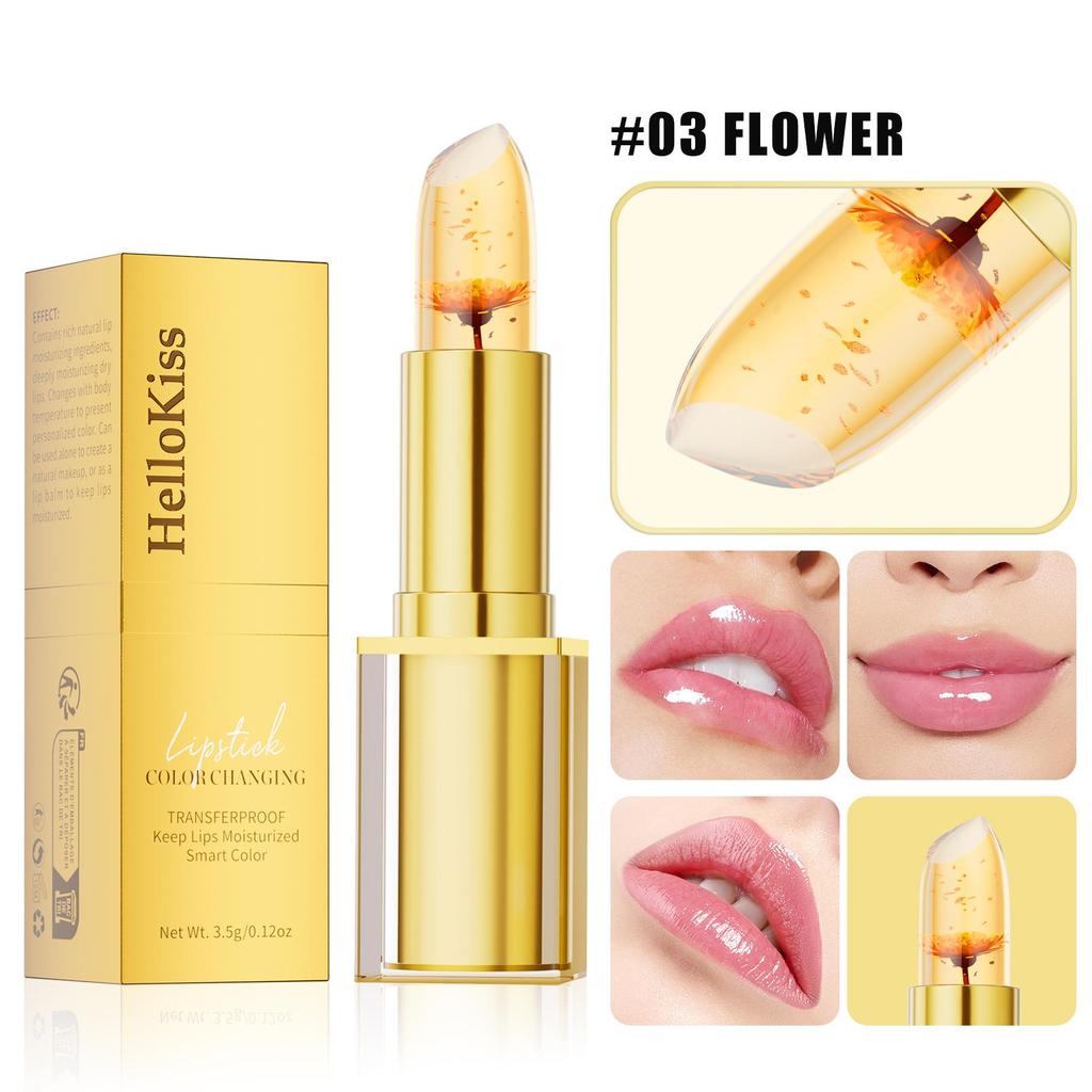 Temperaturfarbwechselnder Lippenbalsam Kristallgelee Blumenlippenstift Gloss Transparent Lang Anhaltend Feuchtigkeitsspendend Lippen Make-up Kosmetik