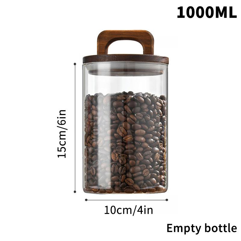 

Деревянная крышка Стеклянная банка Герметичный контейнер для хранения продуктов Чай Кофе Бобы Кухонные бутылки Банка Запечатанный молотый Кофейная банка 1000ML