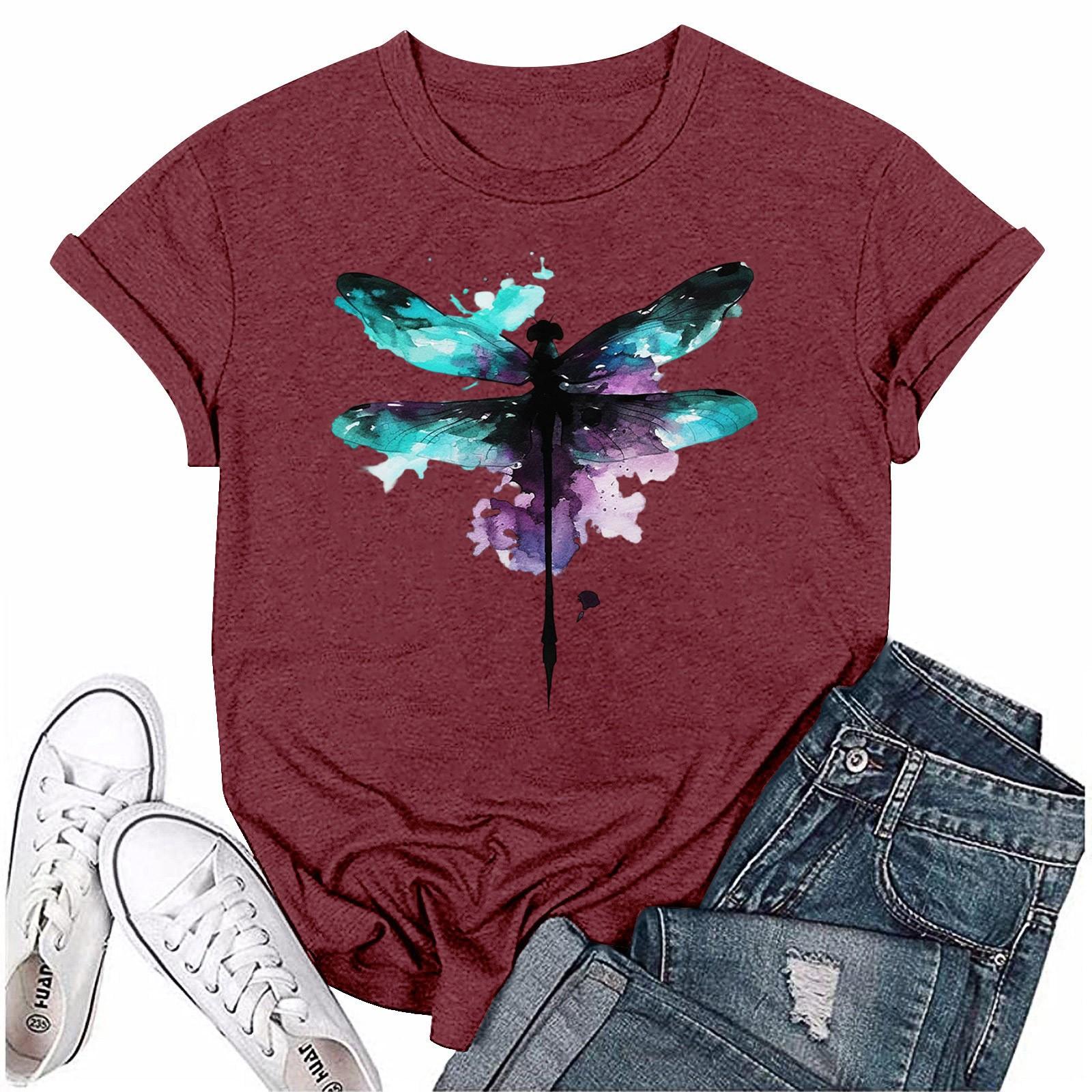 

Женская повседневная футболка с принтом подсолнухов Street Slim Fit с коротким рукавом M красный