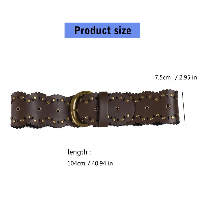Retro Studded Wide Belt for Women And Lady 7.5cm Width PU Leather Waist Strap with Metal Rivets for Casual Outfits