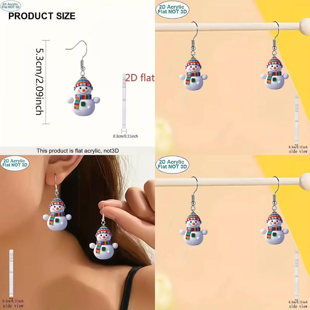 Christmas Snowman Acrylic Cartoon Earrings With Silver Ear Pins For Holiday Party Accessory