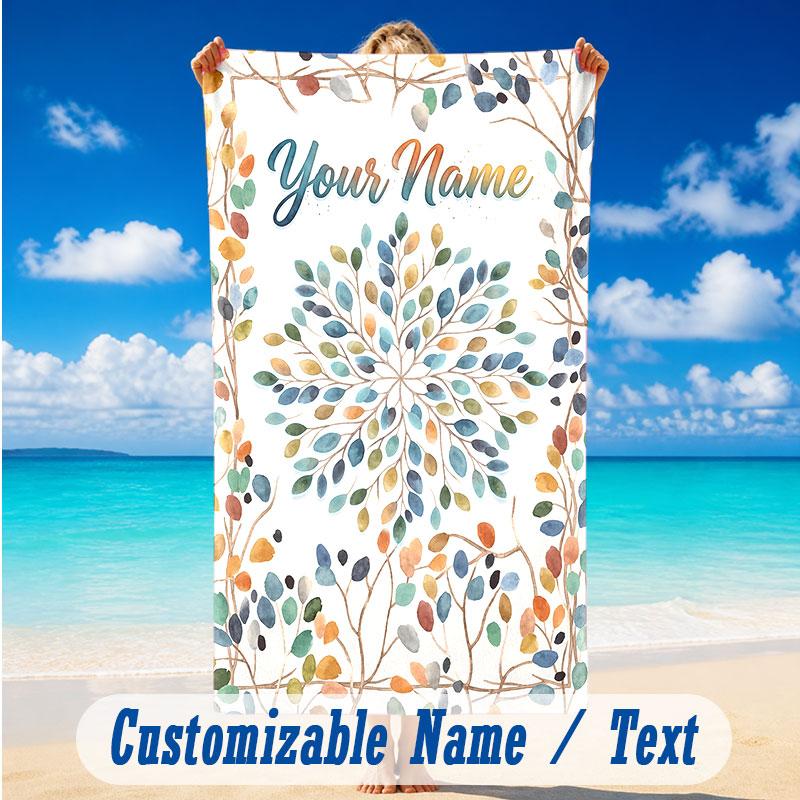 Autumn Harvest Theme Beach Towel Personalized Custom Name & Text Soft Quick Dry Beach Towel for Swimming Travel