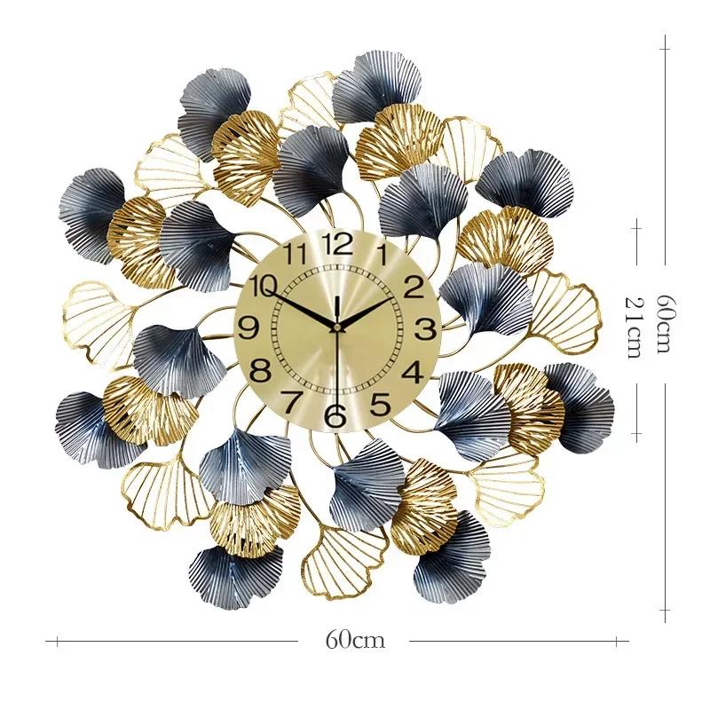 Metal Wall Clock Circular American European Creative Ginkgo Leaf Wall Clock Fashion Living Room Decoration Luxury Art WallL7O9F5