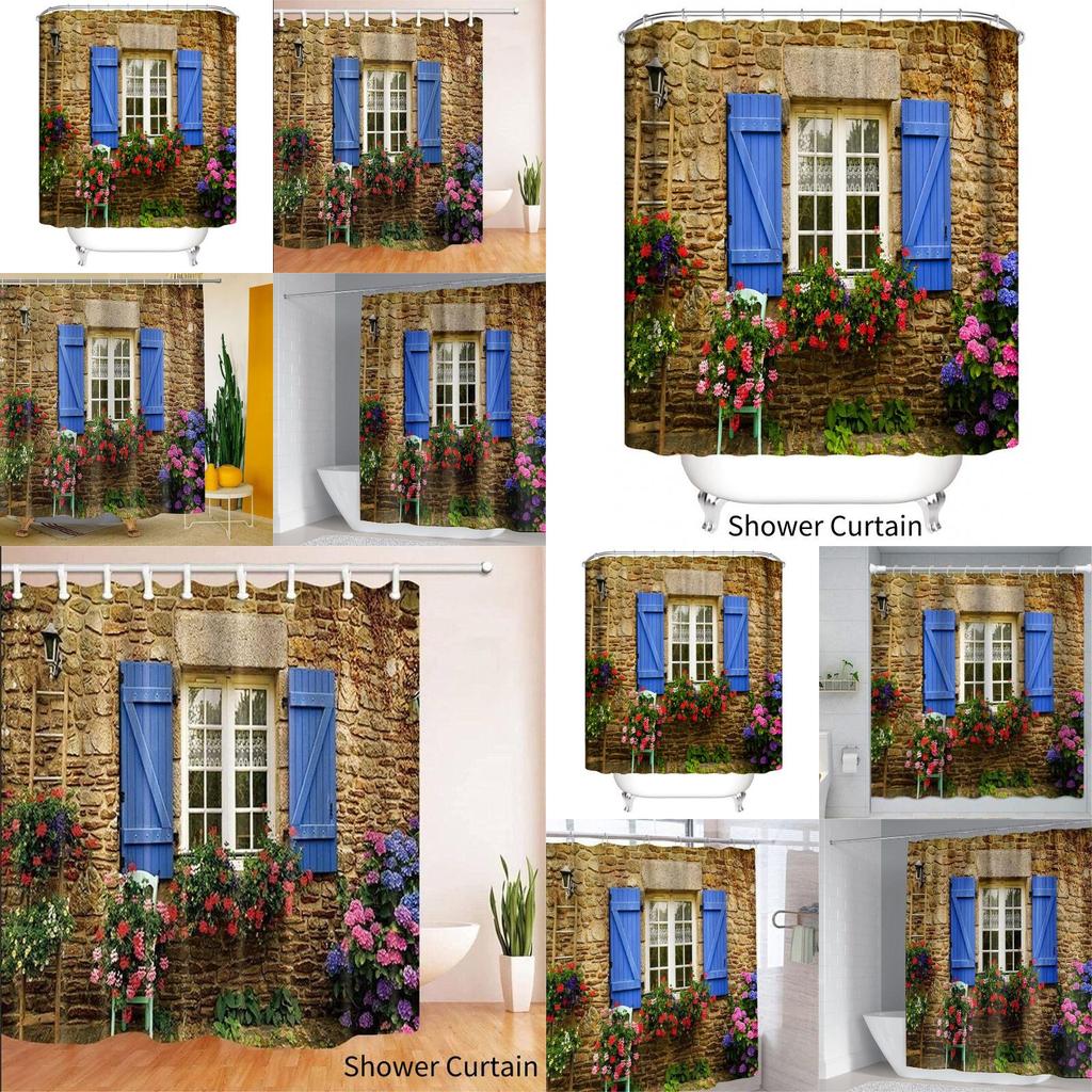 Polyester Printed Bathroom Shower Curtain With Modern Window Design