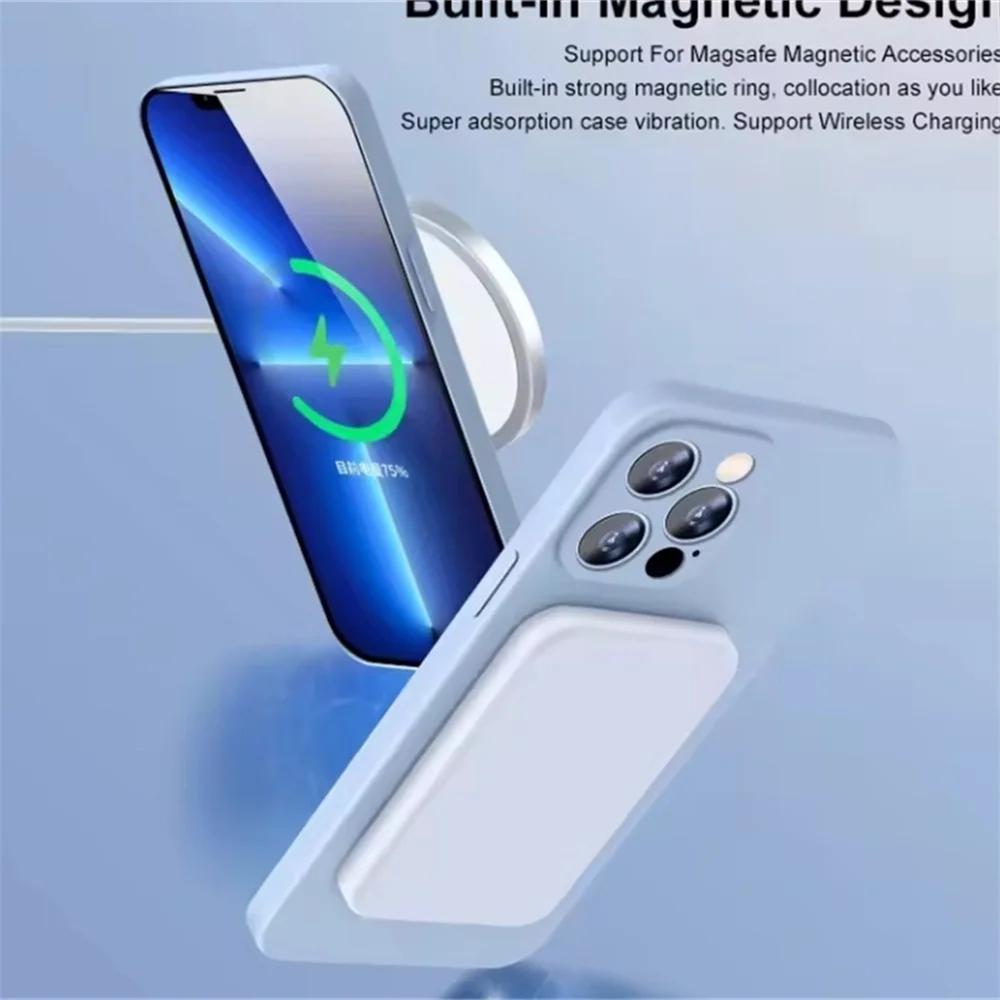 Luxury Silicone Soft Magsafe Case For iPhone 16 15 14 12 11 13 Pro Max 16 Plus 16E Wireless Charge Shockproof Matte Candy Cover
