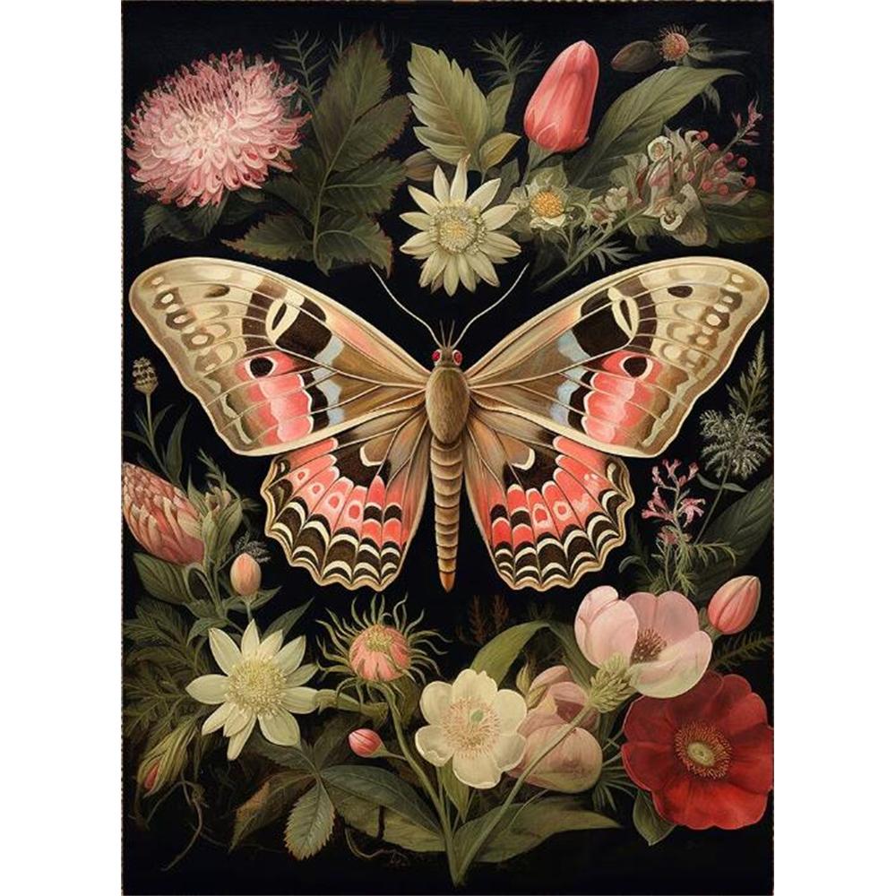 Forest Animals Butterfly Bat Plants Flowers Canvas Wall Art Nature Diamond Painting Decor Vintage Dark Skeleton Pumpkin Halloween