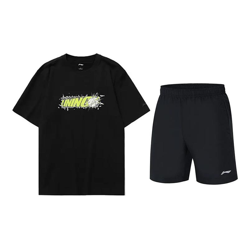 

Li-Ning Fashion Round Neck Pullover Top Simple Comfortable Versatile Casual Sports Suit Unisex suit Black AHSUA03-2+YKST119-1 S