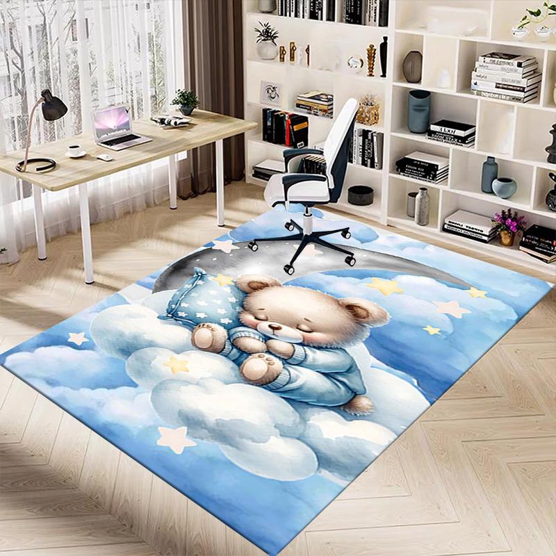1PC Bear Moon Non-Slip Floor Carpet Compatible for Office&Living Room&Bedroom&Dining Room - Flat-Weave Machine-W324
