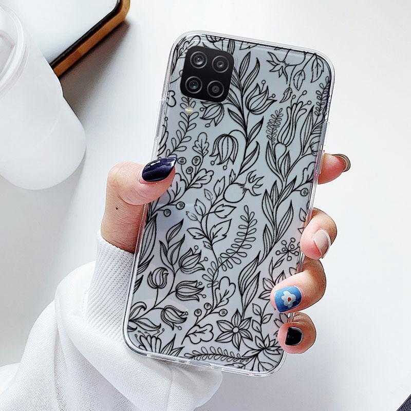 Phone Case For Samsung A12 M12 F12 Floral Silicon Cover For Samsung Galaxy A12 5G Fundas Coque Transparent Soft Capas Flower TPU