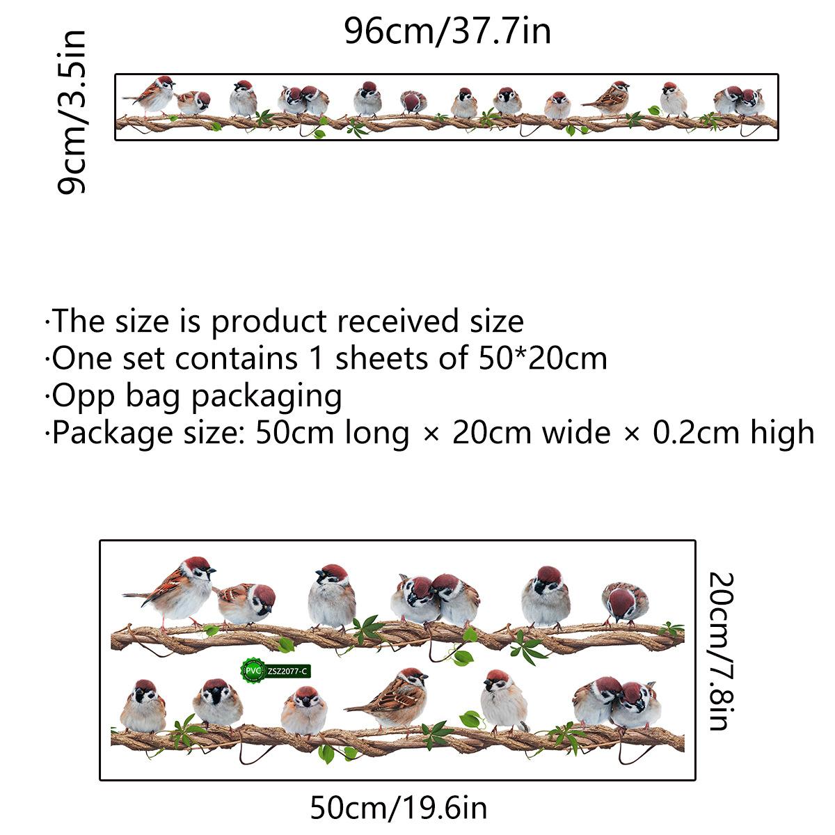 

Cartoon Rattan Bird Wall Sticker Removable Nursery Wall Decals A Row of Birds Stand On Vine for Nursery Baby Bedroom Playroom 20x50cm