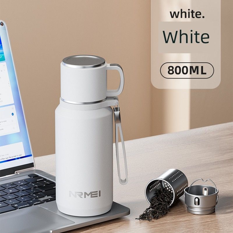 German Large-Capacity Thermos Cup 316 Stainless Steel Water Cup Men s Portable Tea Brewing Kettle Tea-Water Separation Tea Cup [Upgrade 316] glacier white 800ml (tea separation)