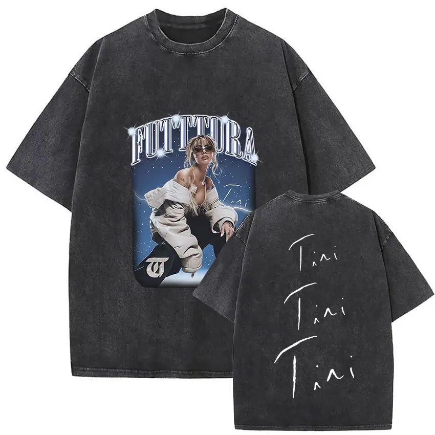 Y2K Hip Pop T Shirts Singer Tini Stoessel Futtura Album Summer Fashion Retro Washed Oversized Tshirt Print Street Wear Unisex
