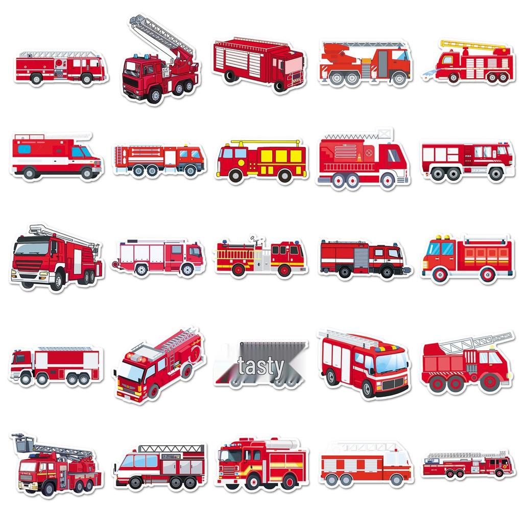 50pcs Fire Truck Cartoon Stickers: Kids' Decoration for Phone Cases & Skateboards