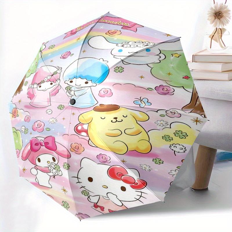 Little Twin Stars & Friends Automatic Opening and Closing Cartoon Umbrella, Lightweight 3-Fold, With Cute Cartoon Characters, Suitable for Home, Outdo