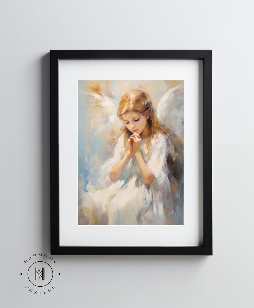 Charming Heavenly Guardian Charming Heavenly Guardian, 30X40 Cm, Light Oak Wooden Frame, 230 Gsm Matte Paper