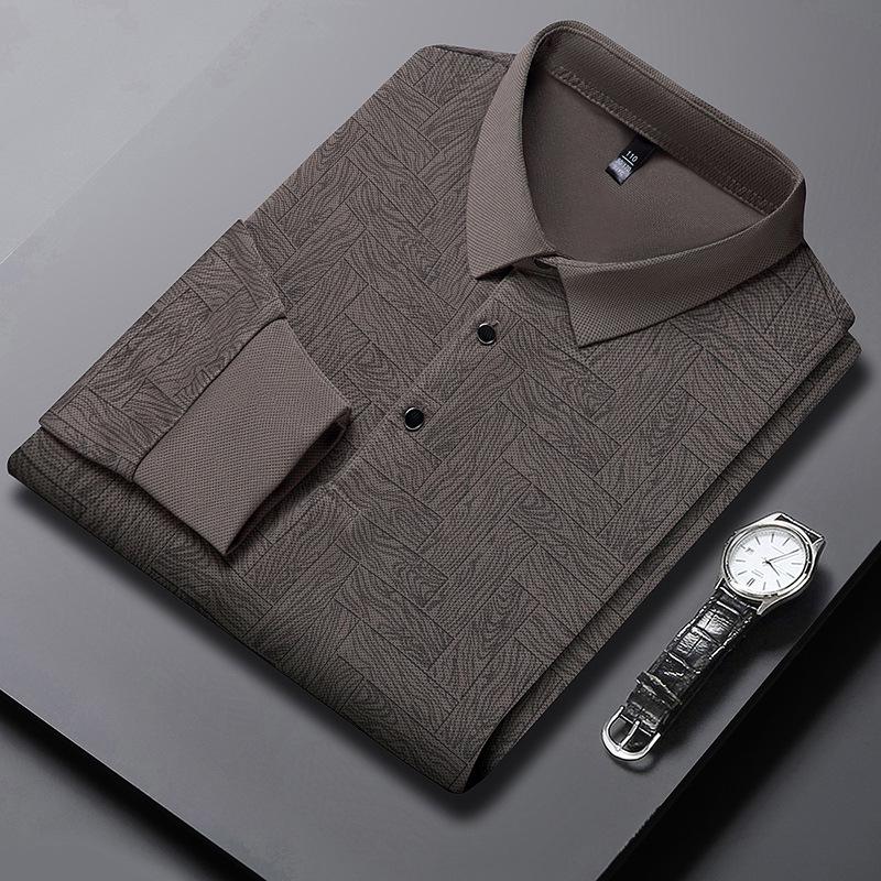 

Men s Casual Long Sleeve Breathable Polo Shirt 190/4XL (185-200 jin) коричневий