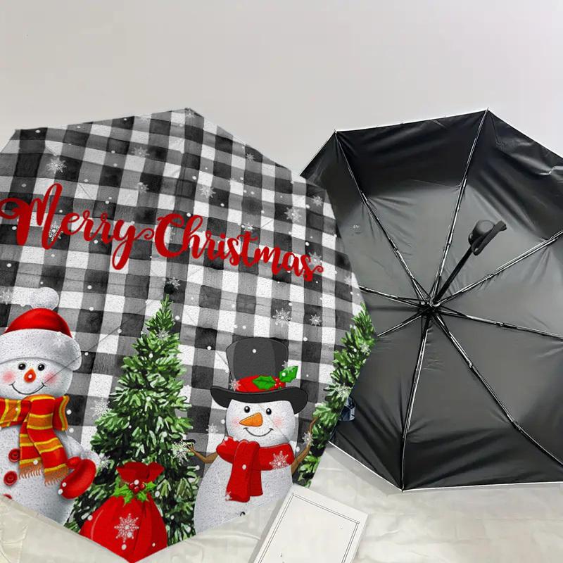 1pc Christmas Snowmen Decorative Placemat Umbrella with Plastic Handle,Suitable for All Seasons Home Travel Outdoor UmbrellaDD250