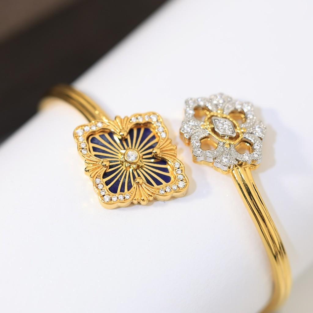 Italian high-end jewelry brand retro palace wind belt diamond brushed four leaf clover shell agate jade bangle V material