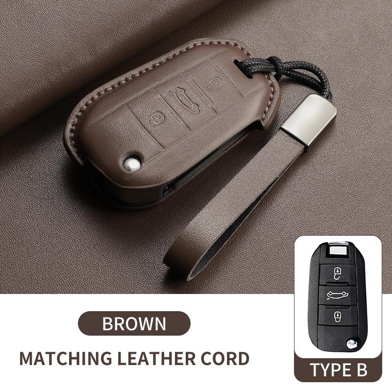 Car Key Case Cover For Peugeot 208 2008 308 3008 508 408 Citroen C3 C4 C5 C6 C8 Leather Car Key Protected Replace Shell Keychain