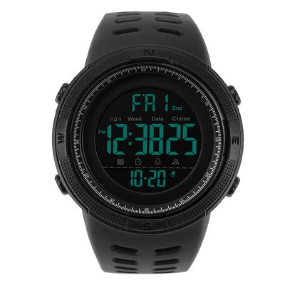 Herren Digitales Hintergrundlicht Runde Wasserdichte Sportuhr Armbanduhr Schwarz