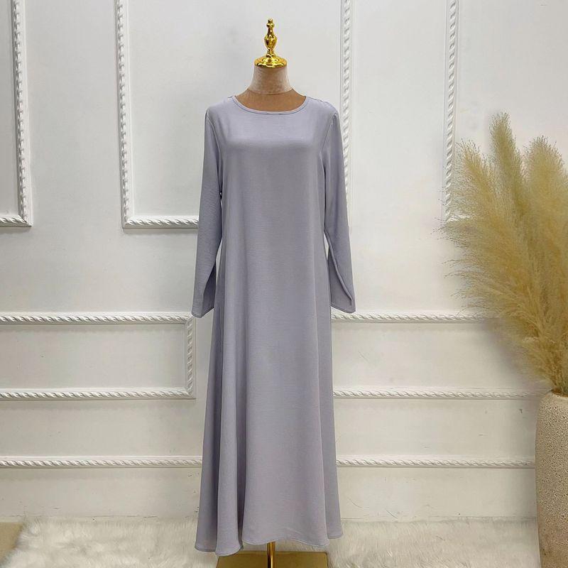 

New Arrival 2023 round Neck Pure Color Long Dress Multi-Color Plus Size Silm Dress Solid round Neck Neck Dress Light gray XL