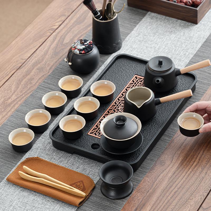 Household Kung Fu tea set, simple whole set of tea set, teapot, tea tray, office guest tea set, tea table