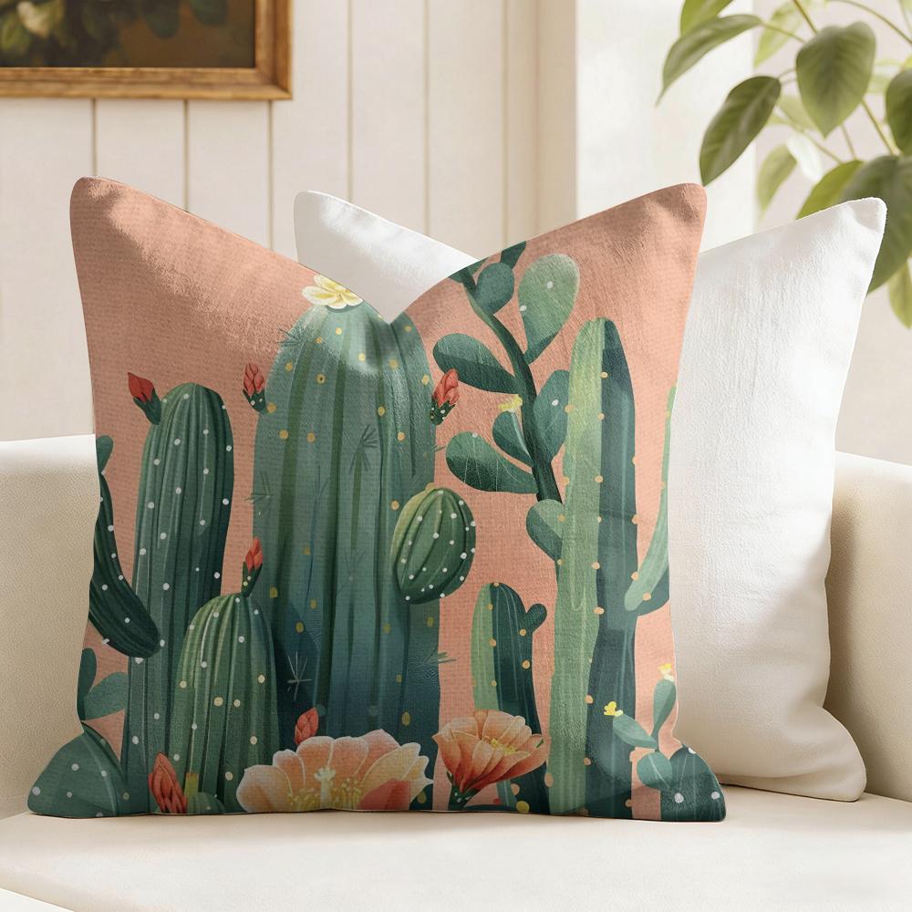 Cactus Aesthetic Cushion Cover Summer Linen Pillow Case Organic Fabric Cushion Cover DoubleSided Print Sofa Home Decor
