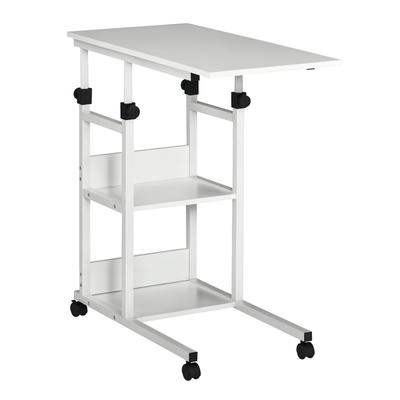 Beistelltisch mit Rollen, Höhenverstellbar, Kompakt, 2 Ablagen, Metallgestell, 80x40x72-82 cm, Weiß