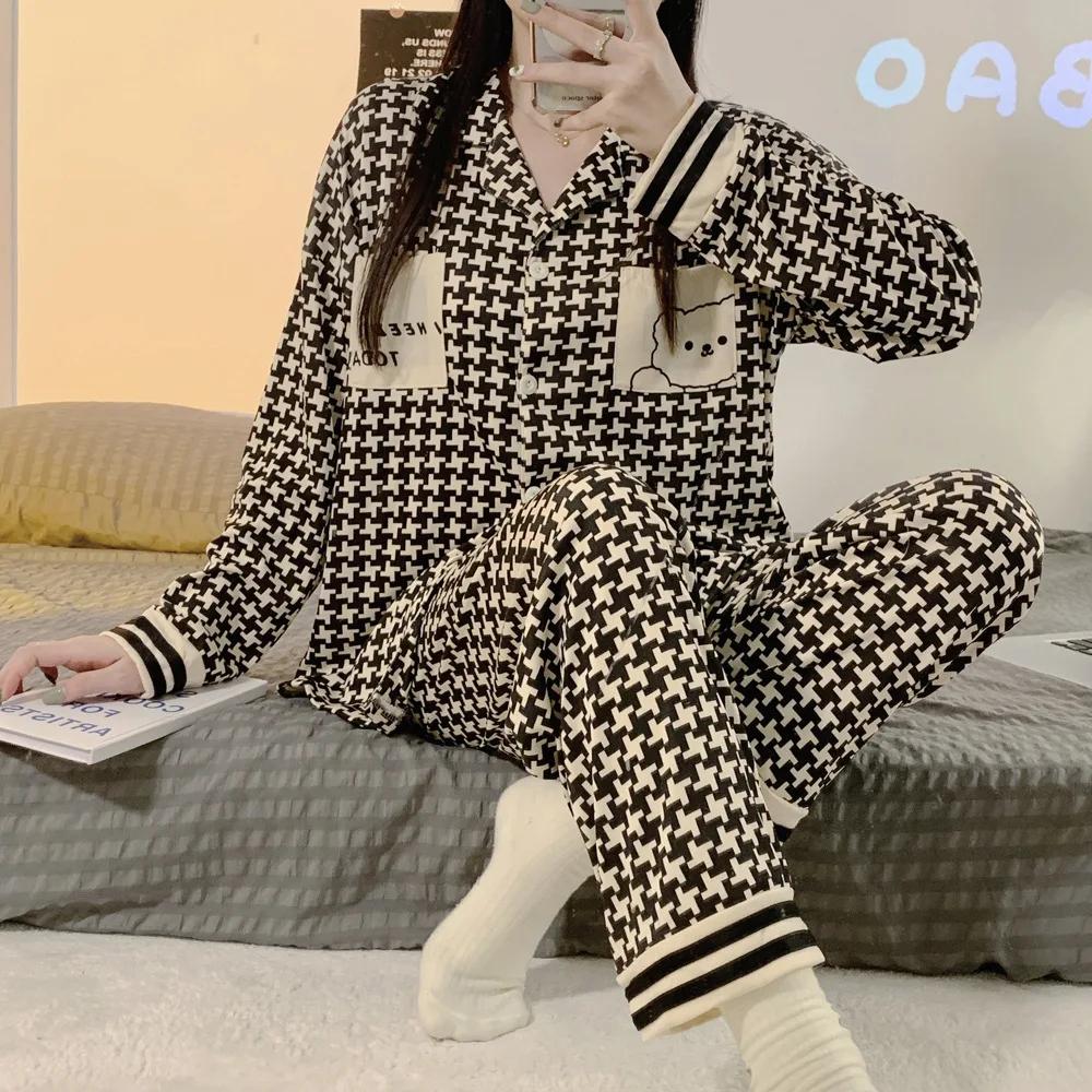

Winnie The Pooh Pajamas Pure Cotton Long-sleeved Trousers Cartoon Two-piece Set Loose Loungewear Women s Pajamas Set 64-72kg