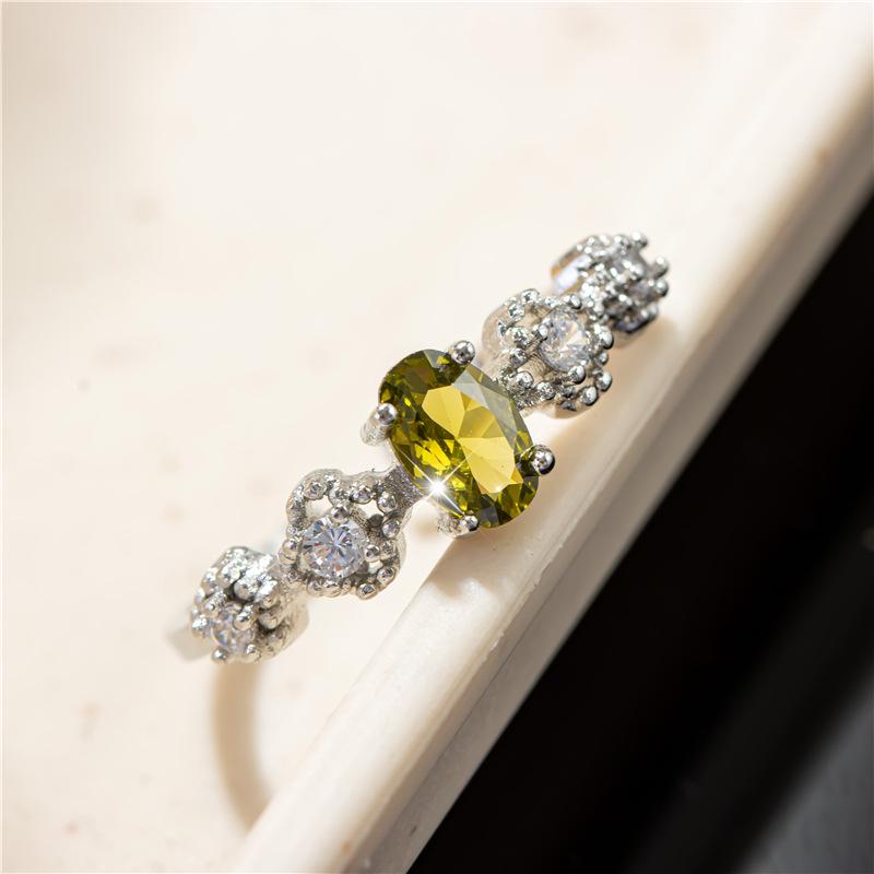

Korean Olive Green Zircon Open Ring: Women s High-End, Versatile, Trendy Index Finger Fashion Accessory Adjustable