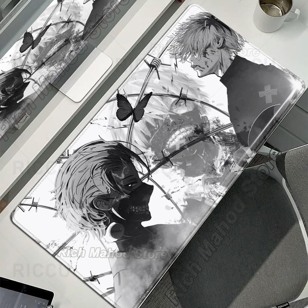 Black White Anime Desk Mat Tokyo Ghoul Mousepad Kaneki Ken Computer Gamer Non-slip Mouse Pad HD XXL PC Keyboard Desk Pad Playpad