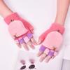 Kids' Cartoon Knitted Flip-Top Fingerless Winter Gloves - Unisex, Warm, Velvet-Lined, Thickened