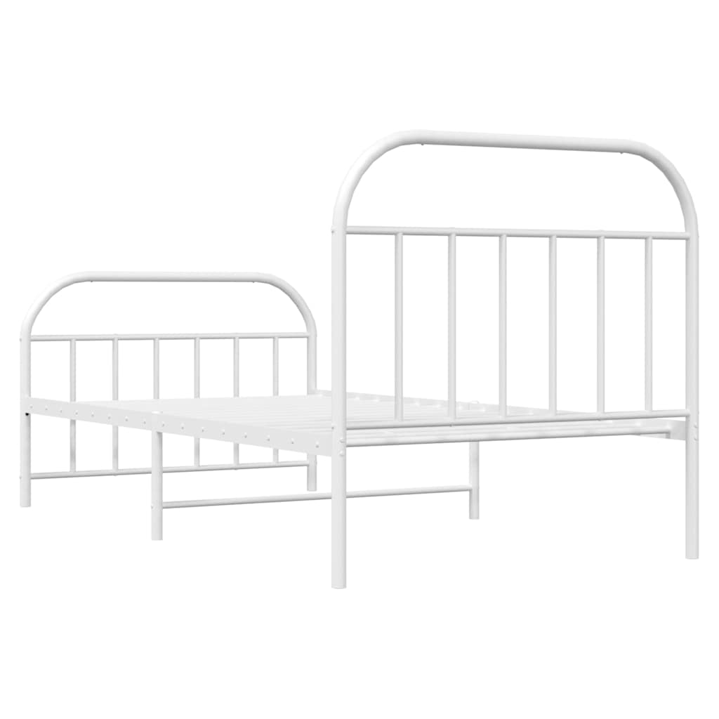 Metal Bed Frame with Headboard and Footboard White 100 x 190 cm