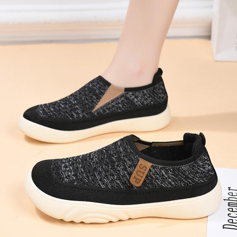 New old Beijing cloth shoes women's knitted elastic thick-soled breathable non-slip one-pedal versatile loafers casual shoes