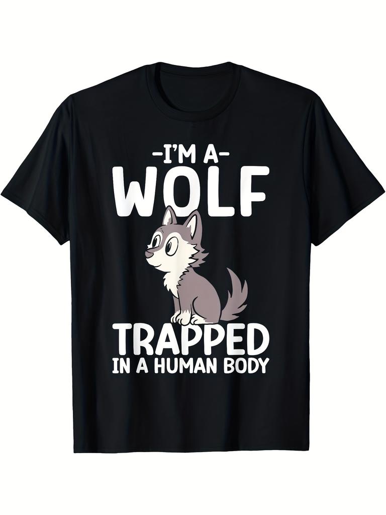 Unisexs Womens Im a Wolf Trapped In a HuUnisex Body Funny Graphic TShirt Black Casual Short Sleeve Tee with Cartoon Wolf Desig