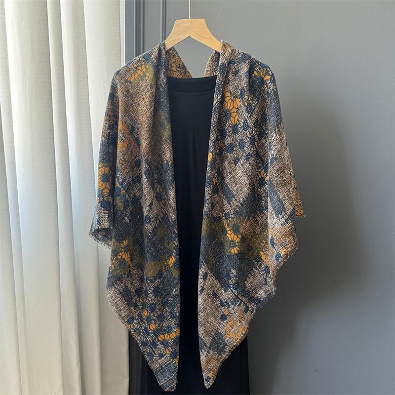 Wintermode 130 cm Quadratisch Hübsches Florales Dickes Viskose-Schaltuch Schal Dame Hochwertiger Wickel Pashmina Stola Bufandas Muslimischer Hijab