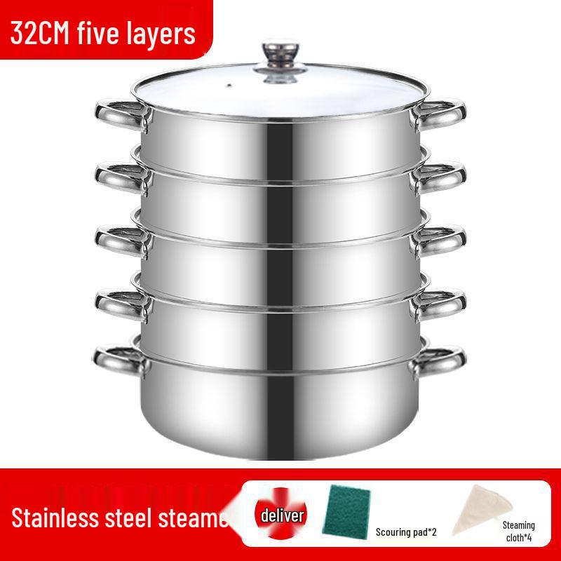 Stainless Steel Multi-Layer Steamer Stockpot for Induction & Gas Stoves