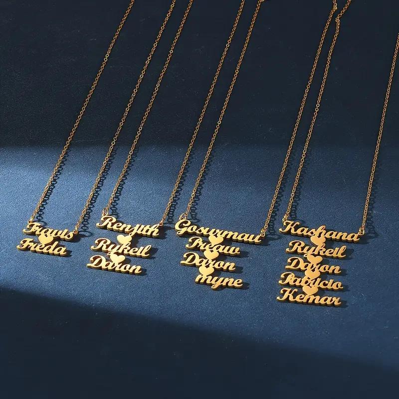 Custom Multiple Name Necklace For Women Family Gold Color Stainless Steel Jewelry Choker Collars Heart Five Names Personalized